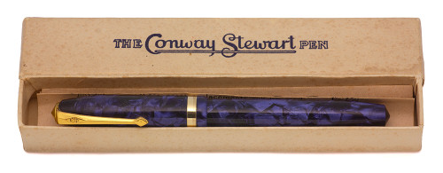 Conway Stewart 84 Fountain Pen (1952-63) - Marbled Blue, Lever Filler, Stub 14k Nib (Excellent + in Box, Restored)