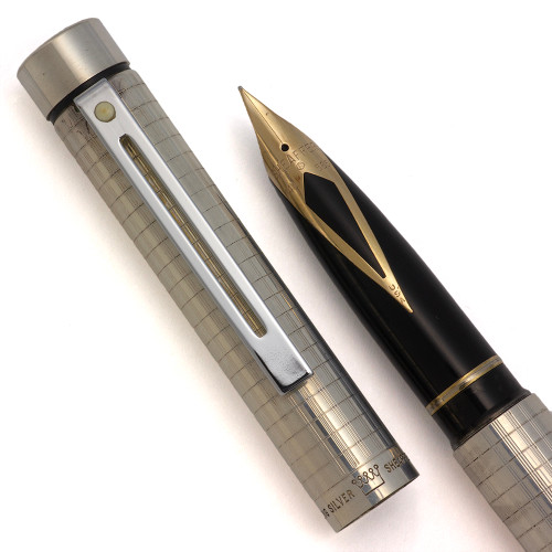 Sheaffer Targa 1006 Fountain Pen (1980s) - Sterling Grid, Chrome Trim, C/C, Fine 14k Inlaid Nib (Near Mint in Box, Works Well)