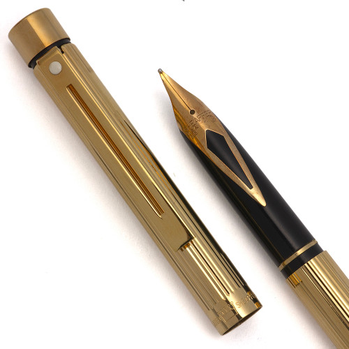 Sheaffer Targa 1005s Slim Fountain Pen (1976-99) - Gold Fluted (Lined), C/C, 14k Medium Nib (Excellent +, Works Well)