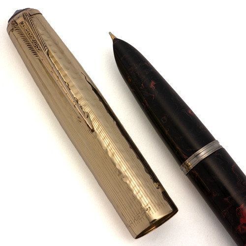 Parker Ariel Kullock "Fantasy 51" Aerometric - Black Pink Ebonite Barrel/Section, Hammered "Martele" GF Lined Cap, Medium Gold Nib (Excellent +, Works Well)