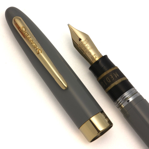 Sheaffer Admiral Snorkel Fountain Pen (1952-59)  - Pastel Grey w GT, Medium 14k #5 Nib (Excellent +,  Restored)