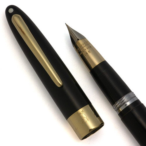 Sheaffer Signature Snorkel Fountain Pen (1952-59) - Black w 14k Cap Band and Clip, Extra Fine 14k Triumph Nib (Excellent, Restored)
