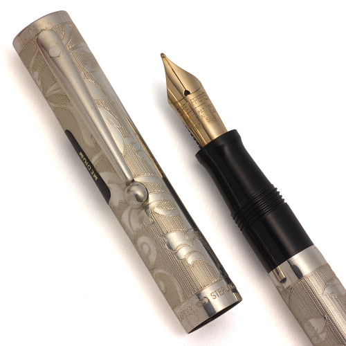 Sheaffer Nostalgia Fountain Pen - Solid Etched Sterling, 14k Medium Nib (Near Mint in Box, Works Well)
