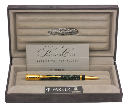 Parker Modern Duofold Mark I Ballpoint (1991-UK) - Green Marble (Near Mint in Box, Works Well)