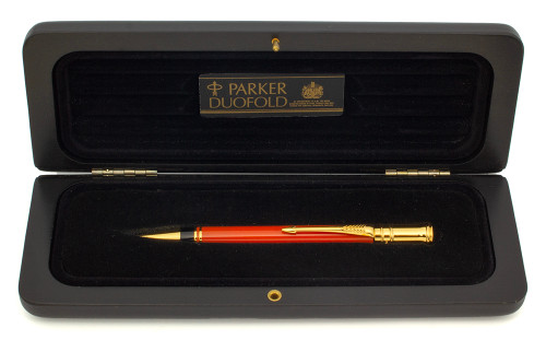 Parker Modern Duofold Mechanical Pencil (1990-UK) - Mark I, Orange w GT, 0.9mm Leads  (Near Mint in Box, Works Well)
