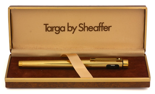 Sheaffer Targa 1005 Fountain Pen (1970s-90s) - Gold Fluted, C/C,  Medium 14k Nib (Excellent in Box, Works Well)