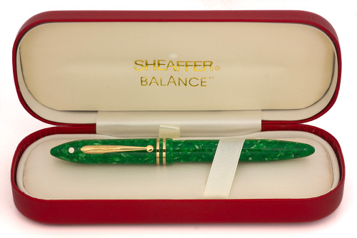 Sheaffer Balance II Fountain Pen  (1990s) - Jade Green w GT, C/C, Fine 14k Nib (Excellent + in Box, Works Well)