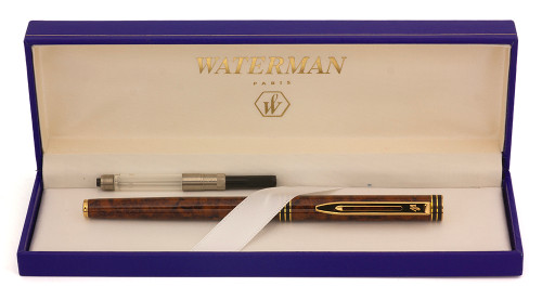 Waterman Exclusive Fountain Pen (1980s/90s) - Brown Mottled, C/C, Medium 18k Nib (Near Mint in Box, Works Well)