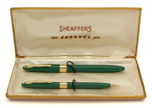 Sheaffer Statesman Snorkel Set  (1952-55) - Green, Medium Triumph Nib (Excellent in Box, Restored)