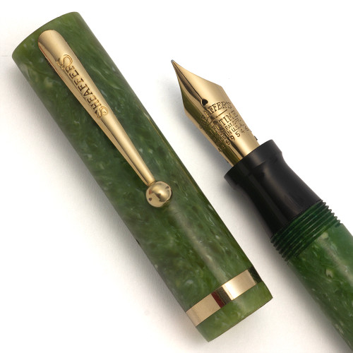 Sheaffer Lifetime Flat Top Oversized (1920s) - Jade Celluloid, Lever Filler, Fine Gold Lifetime Nib (Superior, Restored)