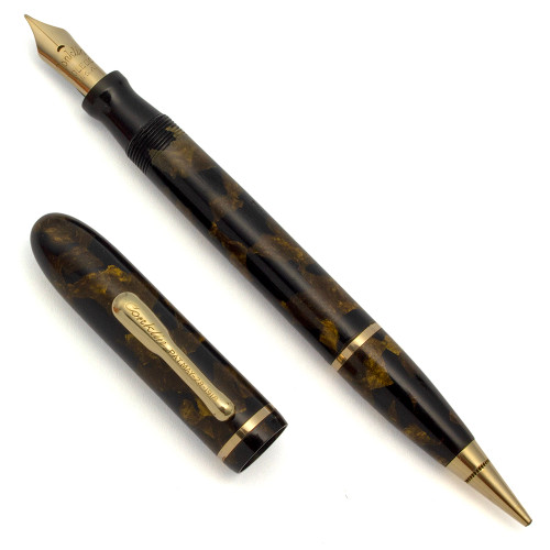 Conklin Ensemble Combo Fountain Pen (1930s) -  Black & Bronze Marble w/GT, Lever Filler, Fine Toledo Nib (Excellent, Restored)