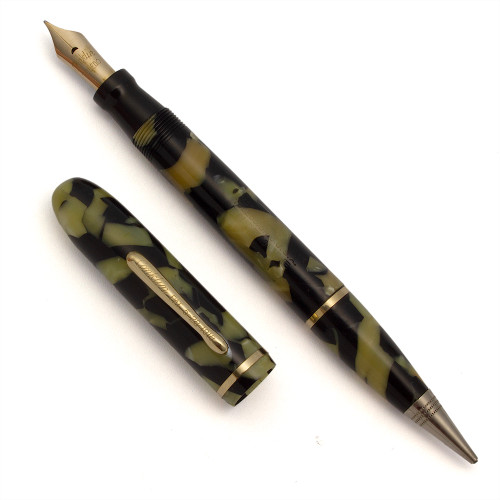 Conklin Ensemble Combo Fountain Pen (1930s) -  Black & Pearl, Lever Filler, Medium-Fine Toledo Nib (Excellent, Restored)