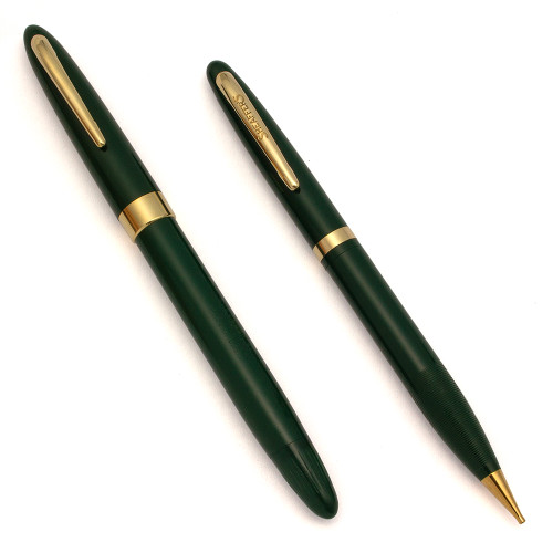 Sheaffer Admiral Touchdown Set  (1950s) - Dark Green, 14k Fine Two-Tone Nib (Excellent +, Restored)