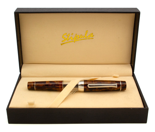 Stipula Suprema Fountain Pen - Amber Celluloid Resin, Piston Filler, Medium 18k Nib (Excellent + in Box, Works Well)