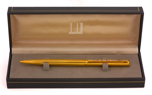 Dunhill Gemline Pinstripe Ballpoint Pen (Germany) - Gold Plated w Swarovski Diamonds Clip (Excellent +, In Box)