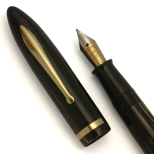 Sheaffer Balance 500 Fountain Pen (1935-42) - Brown Striated, Lever Fill, Radius Clip,  14k Fine Feather Touch #5 Nib (Excellent, Restored)
