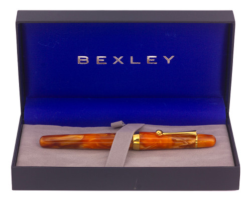 Bexley Submariner Grand Fountain Pen (2000s) - Marbled Orange, 18K Broad Nib (Excellent + Box, Works Well)