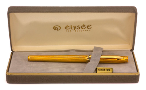 Elysee Finesse Fountain Pen (1991) - Gold Plated w Wavy Line Pattern, C/C,  Fine 18k  Two-Tone Nib (Near Mint in Box, Works Well)