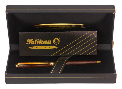 Pelikan Triari Ballpoint Pen (Germany, c. 1980s) - Brown  Patterned Lacquer w GT  (Excellent + in Box, Works Well)