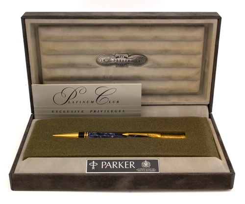 Parker Modern Duofold Mechanical Pencil  (1990) - Blue Marble w GT, .9mm Lead (Near Mint in Box, Works Well)
