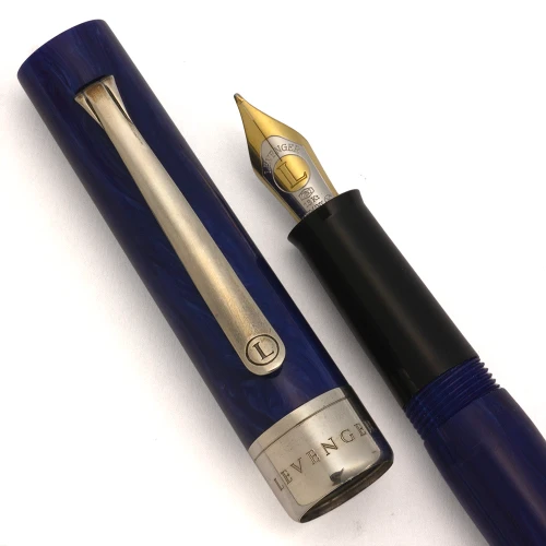 Levenger (Stipula) Firenze Fountain Pen (2000s) - Blue, Sterling Trim, C/C, Medium 18k Two-Tone Nib (Excellent +, Works Well)