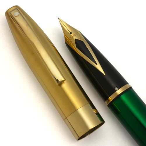 Sheaffer Legacy 1 #838 Fountain Pen (1990s) - Green Lacque w Brushed Gold Cap, Touchdown,  18k Extra-Fine Inlaid Nib (Excellent +,  Working Well)