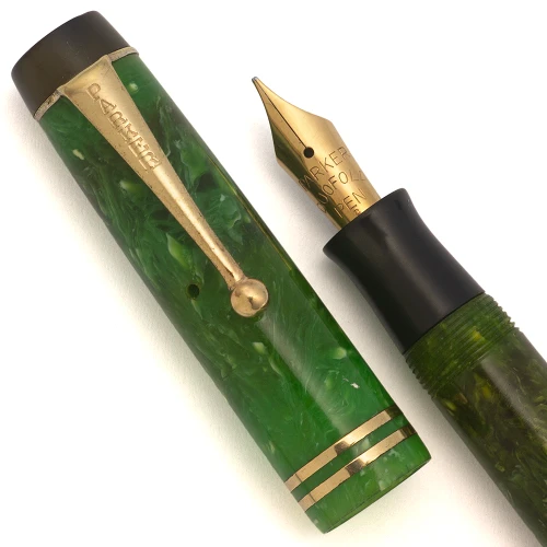 Parker Duofold Junior Streamline (1930s) - Jade, Button Filler, Fine Parker Duofold Pen Nib (Excellent, Restored)