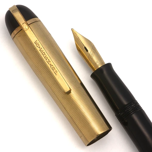 Eversharp Skyline Fountain Pen (1940s) - Black Barrel, Gold Lined Cap, Lever Filler, 14k Flexible Medium Nib (Very Nice, Restored)