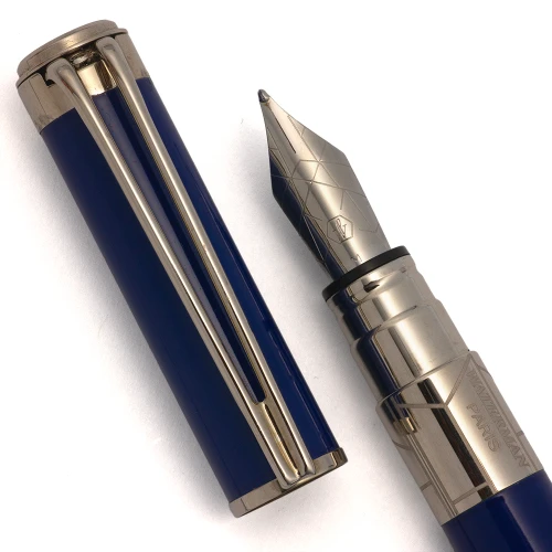 Waterman Perspective Fountain Pen - Blue Lacquer, Palladium Plated Trim, Medium Nib (Excellent, Works Well)