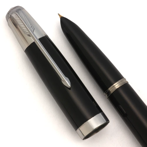 Parker 51 Aerometric Kullock "Fantasy" - Black w Steel Accents, Fine Gold Nib (Excellent +, Works Well)