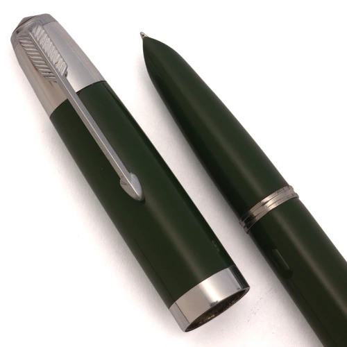 Parker 51 Aerometric Kullock "Fantasy" - Army Green w Chrome Accents, Medium-Fine Steel Nib (Excellent +, Works Well)