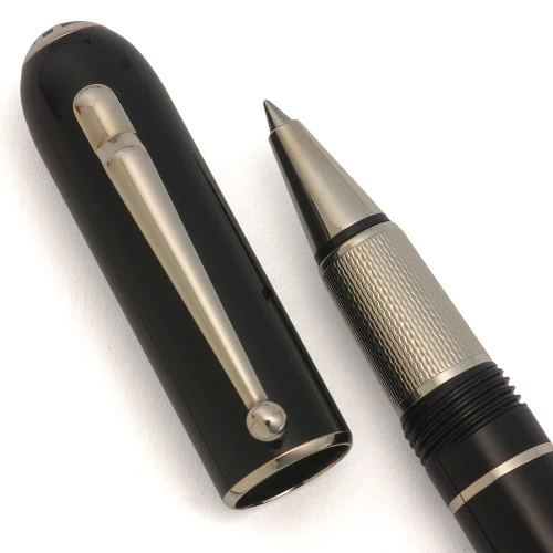 Dunhill Sidecar Rollerball Pen - Black w Chrome Trim, Standard Capless RB Refill (Excellent +, Works Well)