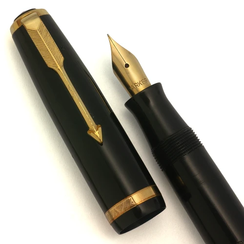 Parker Duofold NS Senior (1946-8, Danish) - Button Filler, Black w GT, 14k Extra-Fine  (Excellent, Restored)