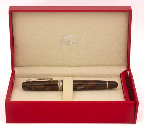Stipula Etruria Fountain Pen - First Version, Amber Brown Cellulose Acetate, Fine 18k Nib (Near Mint in Box, Works Well)