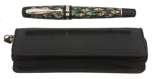 Taccia Mother of Pearl Fountain Pen (2006) - Stained Glass, Chrome Trim, Medium 18k Two-Toned Gold Nib (Excellent in Box, Works Well)
