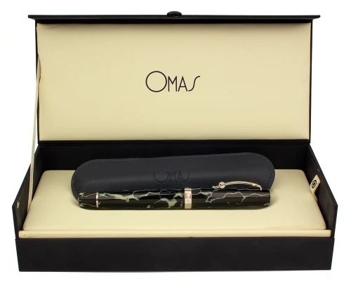 Omas Milord Fountain Pen - Arte Italiana "Wild" Black/White Cellulose Acetate w Rhodium Trim, C/C, Medium 18k Nib (Excellent + in Box, Works Well)