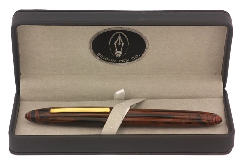 Edison Herald Fountain Pen - Black and Red Ebonite, Steel 0.8mm Stub Nib (Near Mint in Box, Works Well)