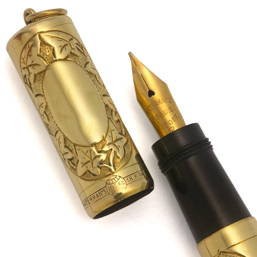 Waterman 42 Ring Top Safety Pen - Ivy Pattern 18k Rolled Gold Overlay, Fine Waterman Ideal Flexible Nib (Excellent +, Restored)