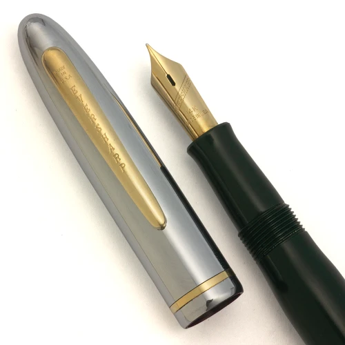 Eversharp Symphony 701 Fountain Pen (1951-2) - Green w GT and Chrome Cap, Lever Filler,  Fine 14k Manifold Nib (Excellent, Restored)