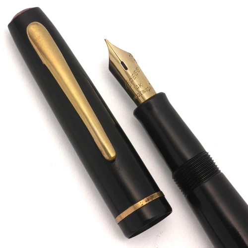 Gregg Flat Top Fountain Pen (1930s) - Black w GT, Lever Filler, Slim, Fine 14k Gregg Nib (Very Nice, Restored)
