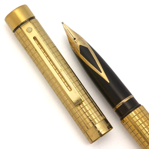 Sheaffer Targa 1007 Fountain Pen (1980s) - Gold Squares, C/C, Medium 14k Inlaid Nib (Excellent, Works Well)