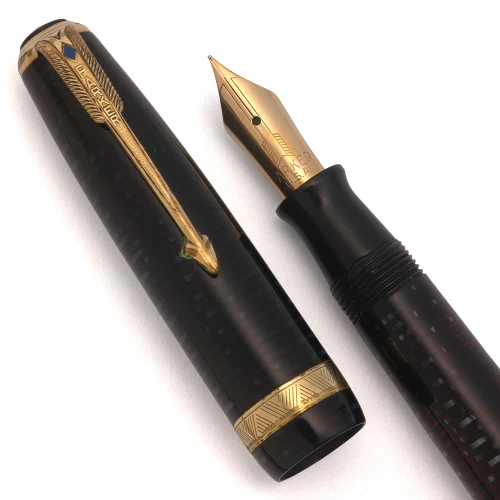 Parker Vacumatic Major Fountain Pen (1942) - Azure Blue Pearl,  Fine Gold Nib (Excellent, Restored)
