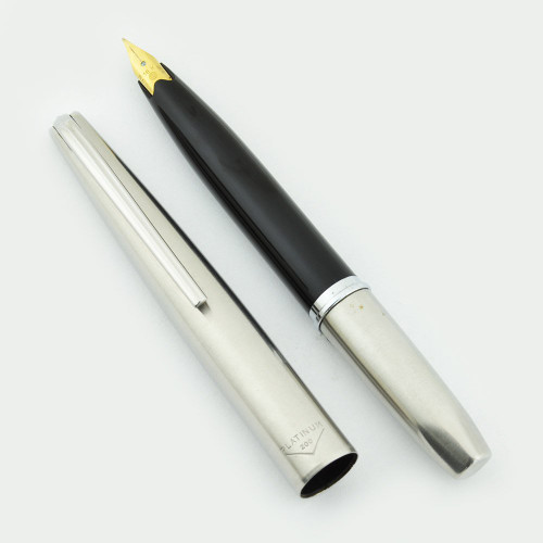 Platinum 200 Pocket Fountain Pen 1960s, Stainless Steel, Soft Fine 18k Nib (Excellent, Works