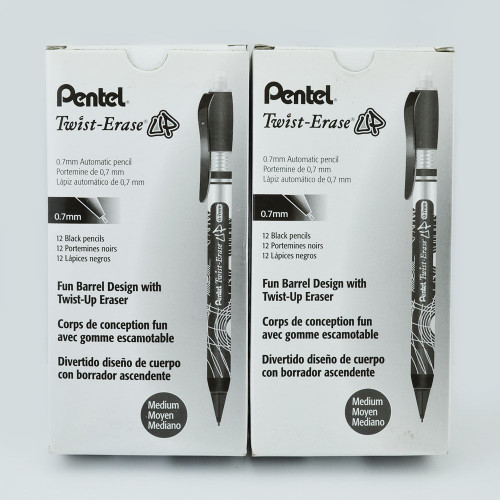 Pentel Twist-Erase Mechanical Pencils - .7mm, Black (2 Boxes of 12 = 24 Pencils) Pentel Twist-Erase Mechanical Pencils - .7mm, Black (2 Boxes of 12 = 24 Pencils)