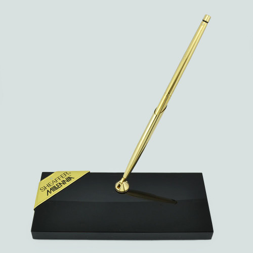 Sheaffer Millennia JC1 Desk Set - Gold Lined Targa Ballpoint, Jet Crystal Base  (New Old Stock in Box)