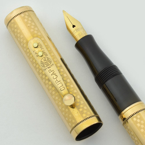 Waterman 0552 Gothic (Checkerboard) Pattern -  Gold Filled, Flexible Nib (Excellent, Restored, Personalized)
