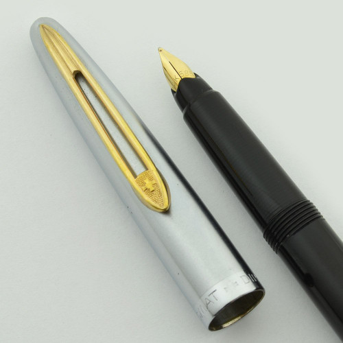 Diplomat 41 Fountain Pen - Black with Gold Trim, 14k Semi-Hooded Medium Nib (Excellent, Works Well)