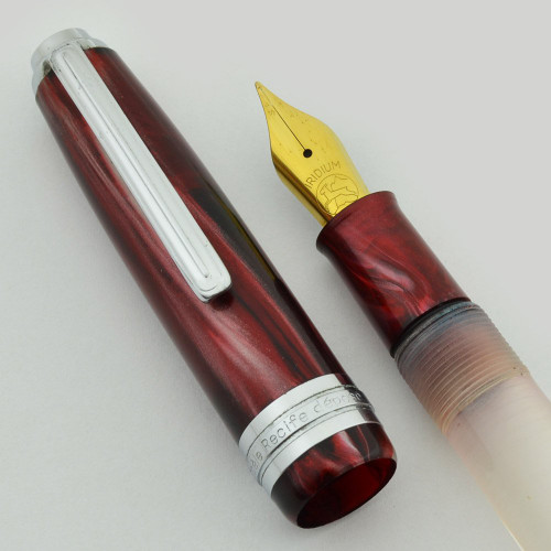 Recife Crystal Fountain Pen Red, Eyedropper Filler, Medium Steel Nib (Excellent in Box, Works