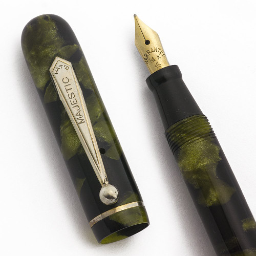 Majestic Fountain Pen - Green & Black Marbled, Ladies Size, Fine 14k Warranted Nib (Excellent +, Restored)