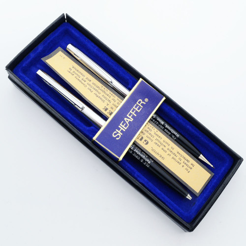 Sheaffer Stylist Ballpoint & Pencil Set - Black Set, Chrome Caps  (Mint Condition in Box, Advertising)